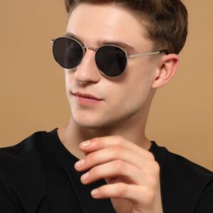 Black Lens & Silver-Toned Round Sunglasses with UV Protected Lens 1915MG3622