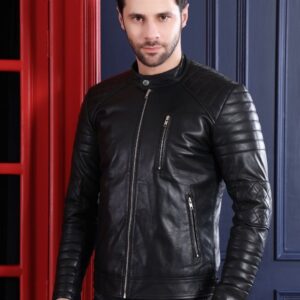 Mandarin Collar Water Resistant Leather Jacket