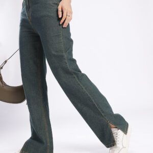 glitchez Women Frayed & Slit Straight Fit High-Rise Light Fade Jeans