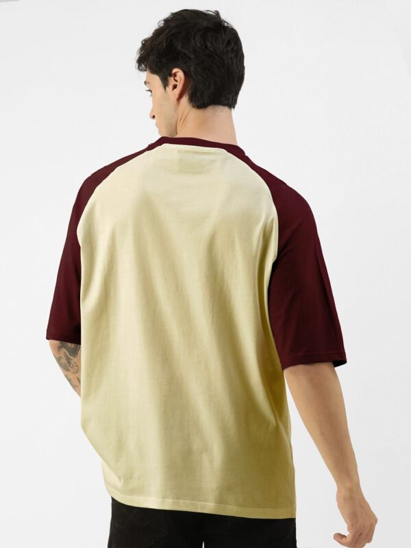 Colourblocked Round Neck Raglan Sleeves Oversized Cotton T-shirt - Image 2