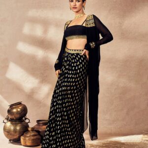 Pixie Dust Embellished Shoulder Straps Top with Skirt & Shrug