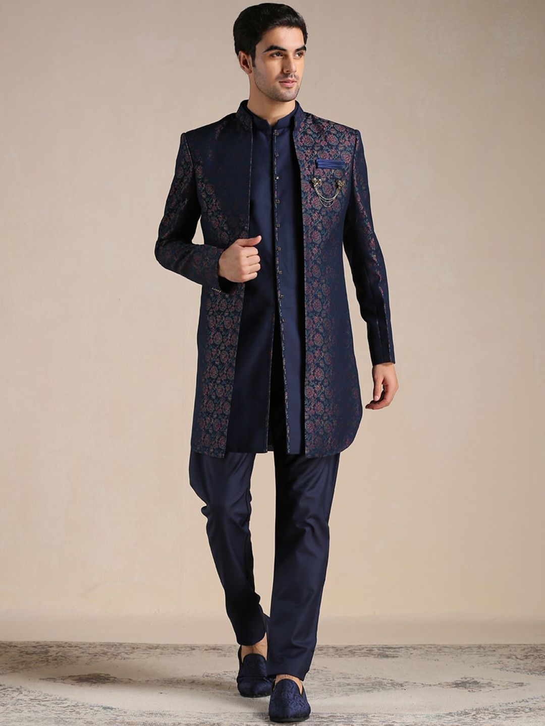 Men Brocade Printed Sherwani Set - Image 3