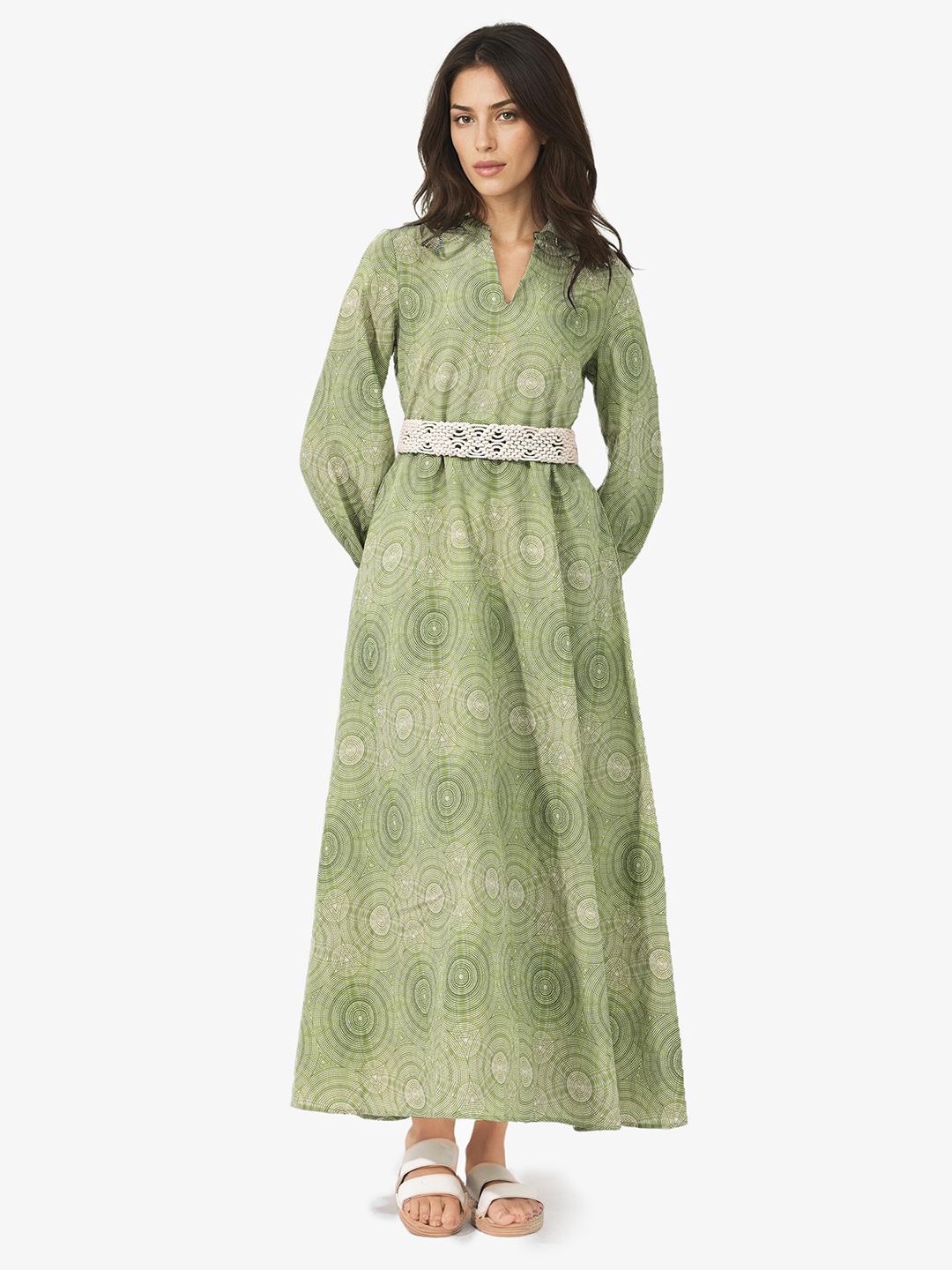Geometric Printed Puff Sleeve Maxi Dress