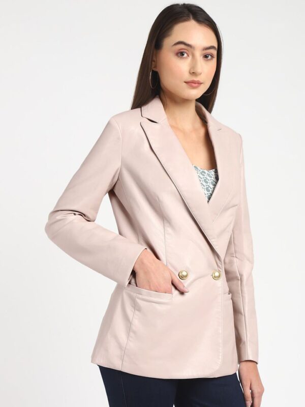Notched Lapel Collar Sleeves Double-Breasted Casual Blazer