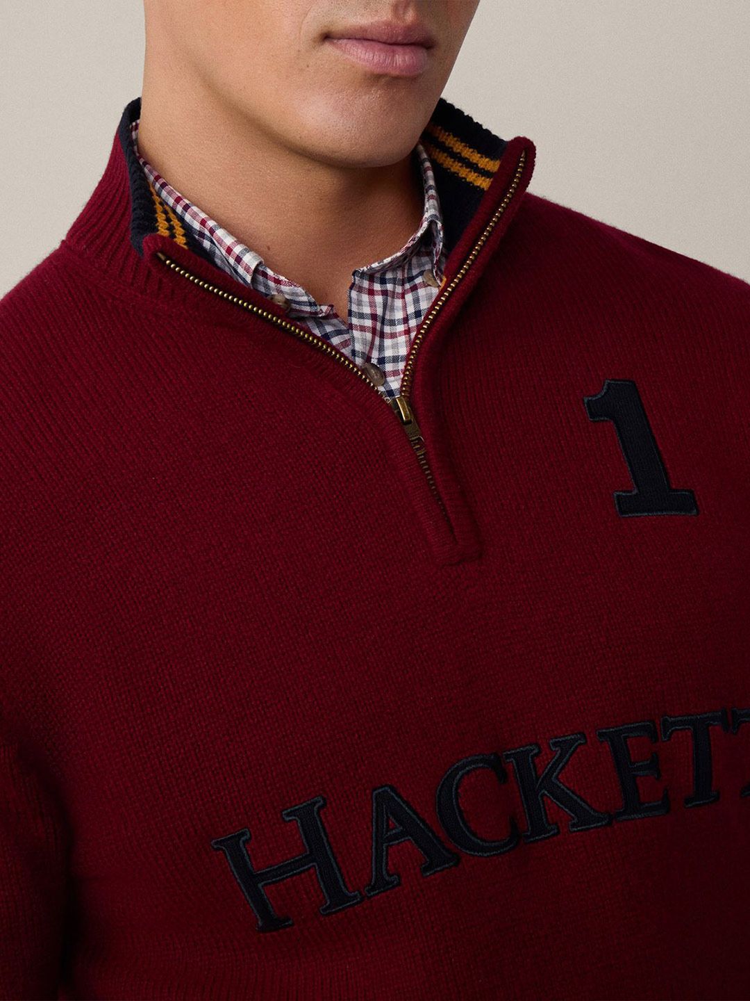 Men Typography Woollen Pullover with Zip Detail Detail - Image 2