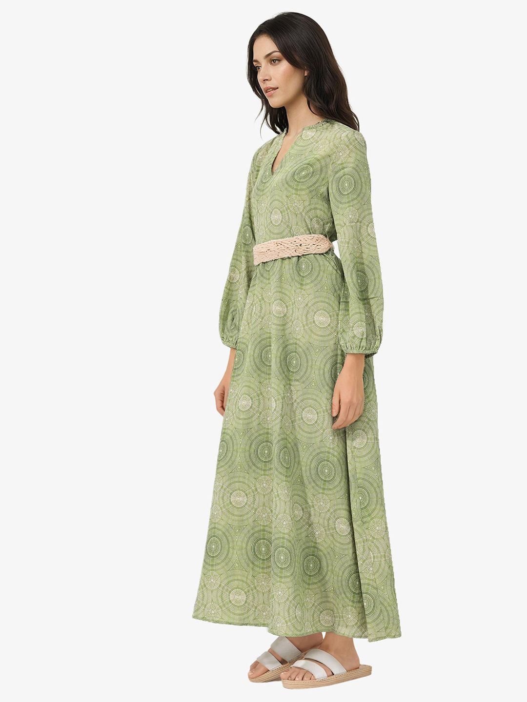Geometric Printed Puff Sleeve Maxi Dress - Image 2