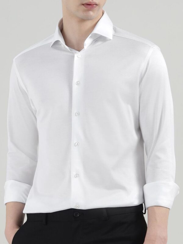 Men Spread Collar Solid Cotton Formal Shirt