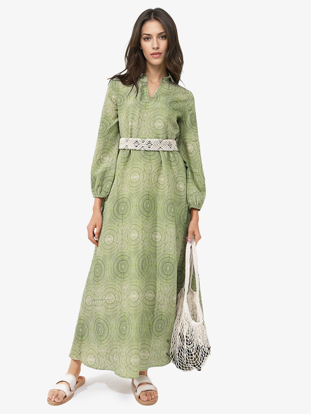 Geometric Printed Puff Sleeve Maxi Dress - Image 3