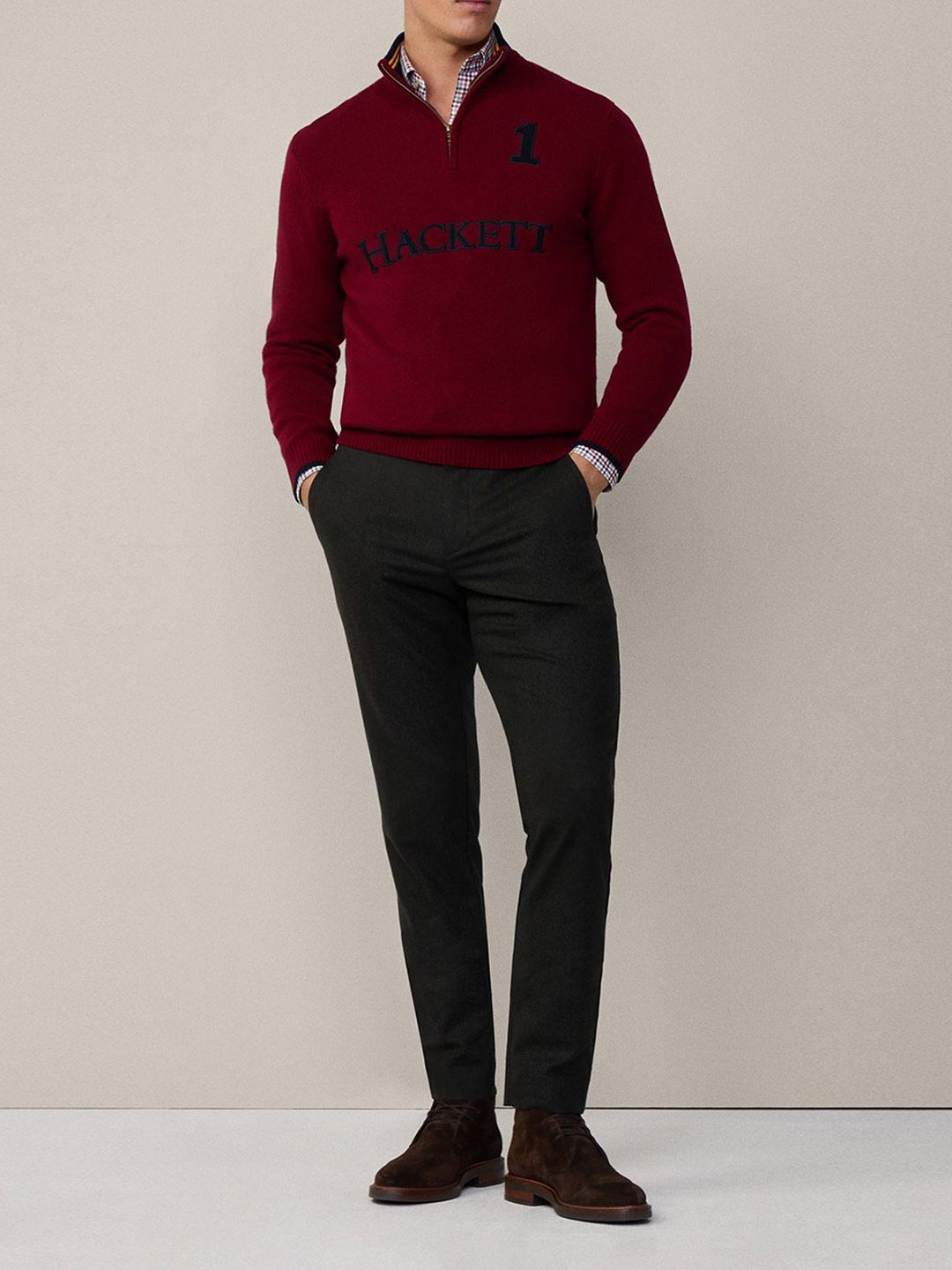 Men Typography Woollen Pullover with Zip Detail Detail - Image 4