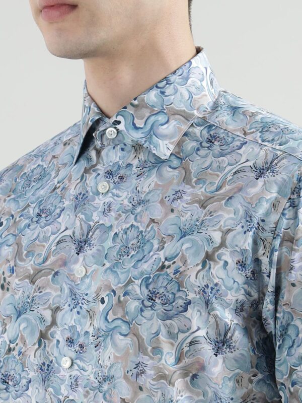 Men Spread Collar Floral Printed Cotton Formal Shirt - Image 2