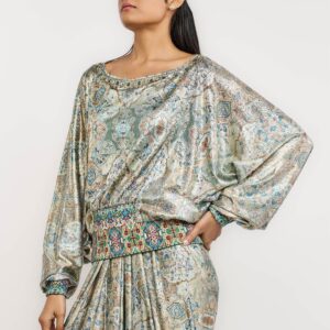 Ethnic Motifs Printed Batwing Sleeves Crepe Top