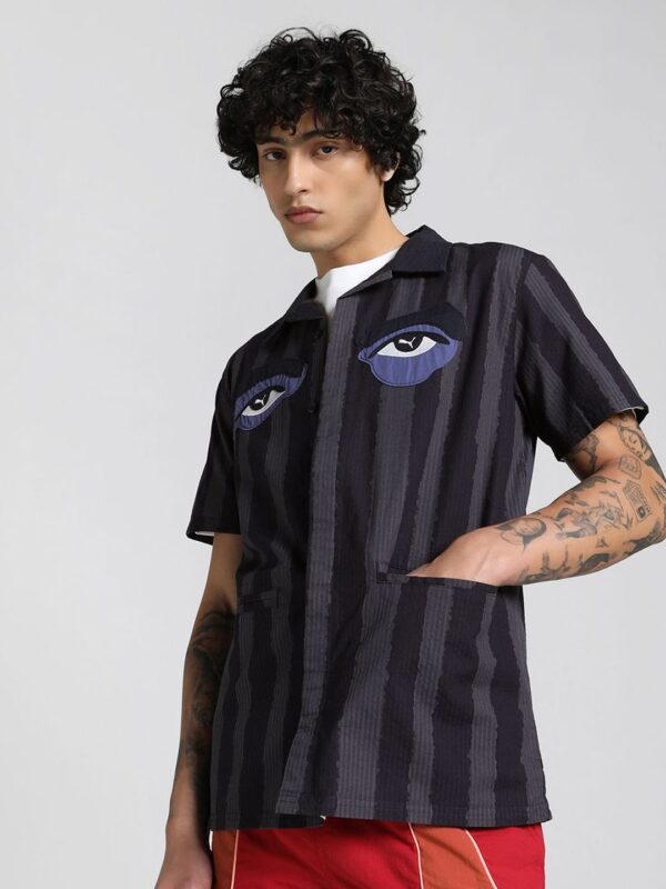 Kidsuper Men Striped Embroidered Pure Cotton Relaxed Fit Shirt