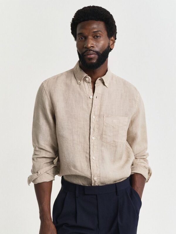 Men Button-Down Regular Garment Dyed Linen Casual Shirt