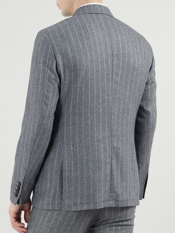 Men Striped Notched Lapel Woolen Open Front Blazers - Image 2