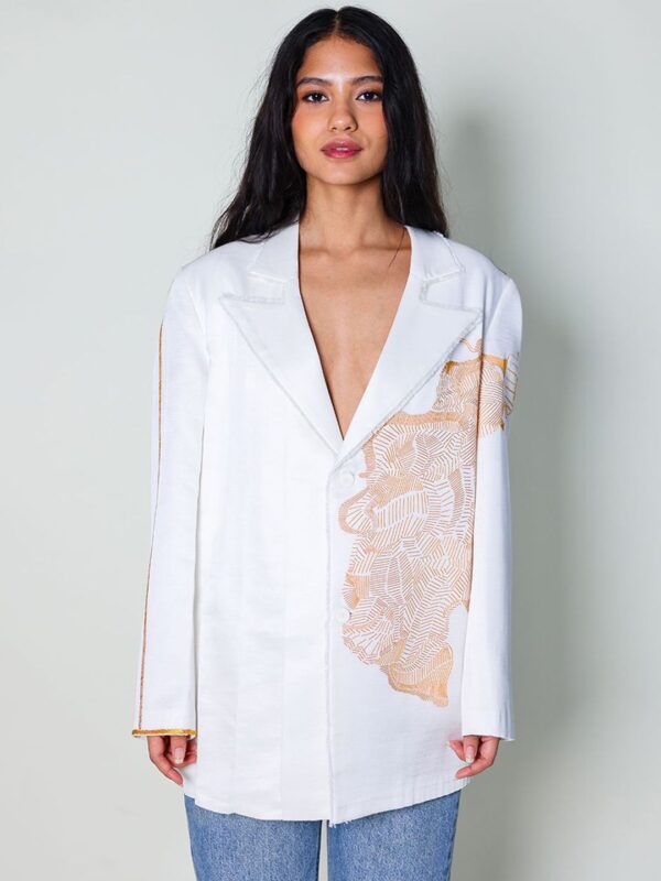Printed Oversized-Fit Single Breasted Blazer