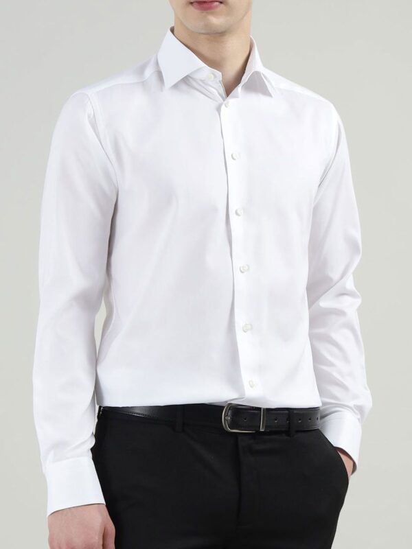Men Slim Fit Spread Collar Solid Cotton Formal Shirt
