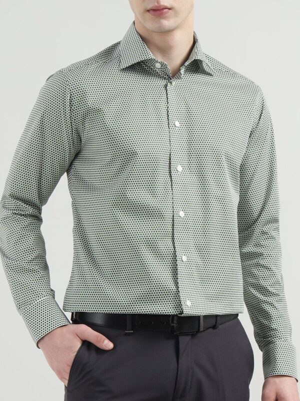 Men Spread Collar Geometric Printed Cotton Formal Shirt