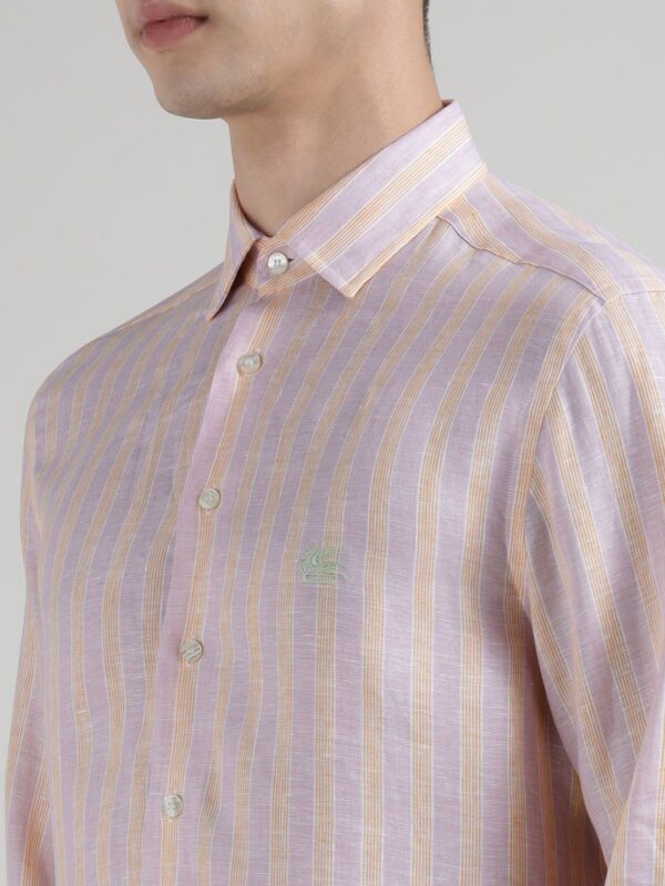 Men Slim Fit Multi Striped Spread Collar Linen Casual Shirt - Image 3
