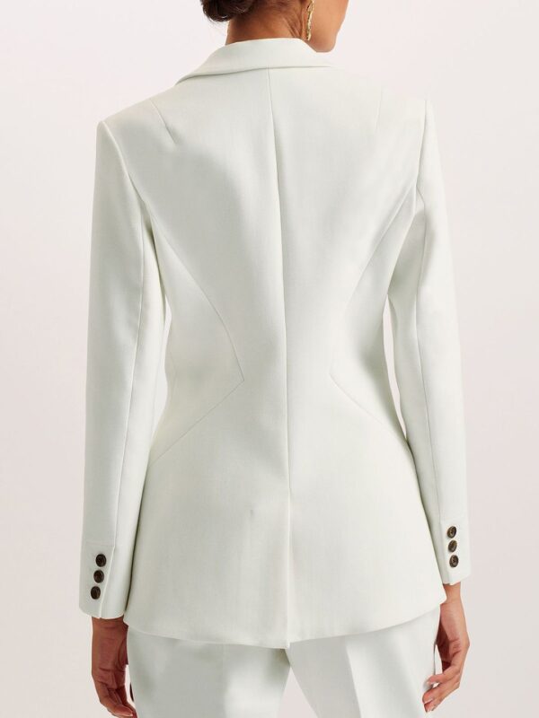 Peaked Lapel Collar Slim-Fit Pure Cotton Single Breasted Longline Blazer - Image 2