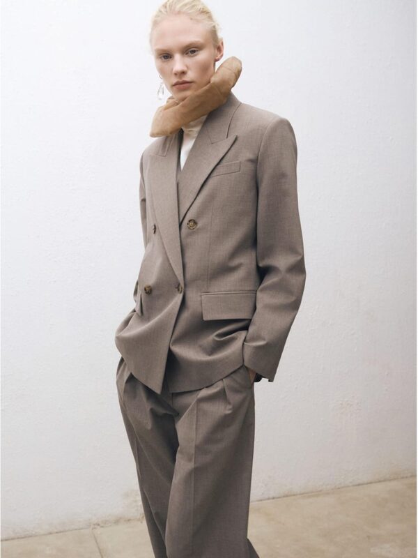 Straight Double-Breasted Structured Blazer