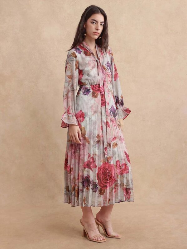 Floral Print Tie-Up Neck A-Line Maxi Dress - Image 3