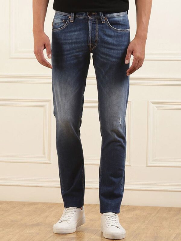 Men Slim Fit Low Distress Heavy Fade Jeans