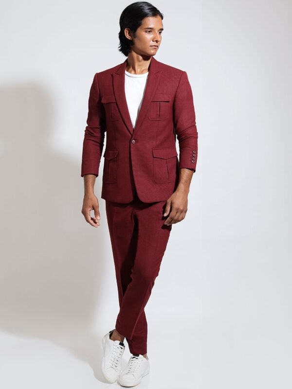 Notched Lapel Slim-Fit Single Breasted Woollen Blazer - Image 3