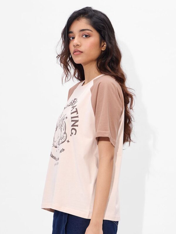 Women Typography Printed Round Neck Cotton Relaxed Fit T-shirt - Image 2
