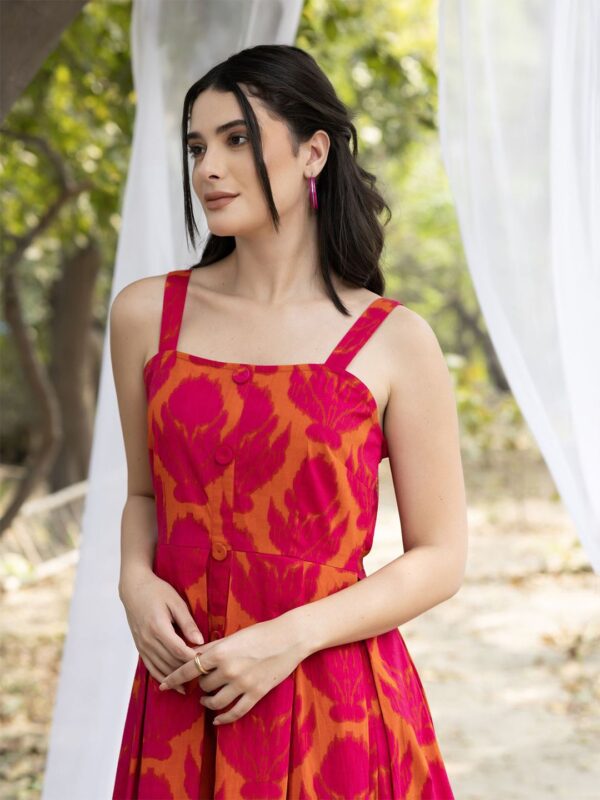 Women Strappy Box Pleat Midi Dress - Image 2