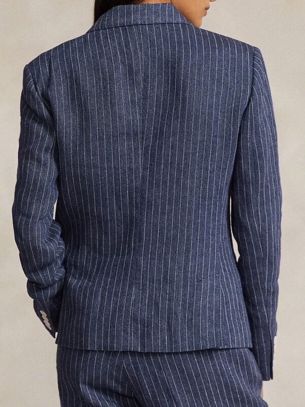 Striped Pure Linen Slim Fit Double Breasted Casual Blazer - Image 3