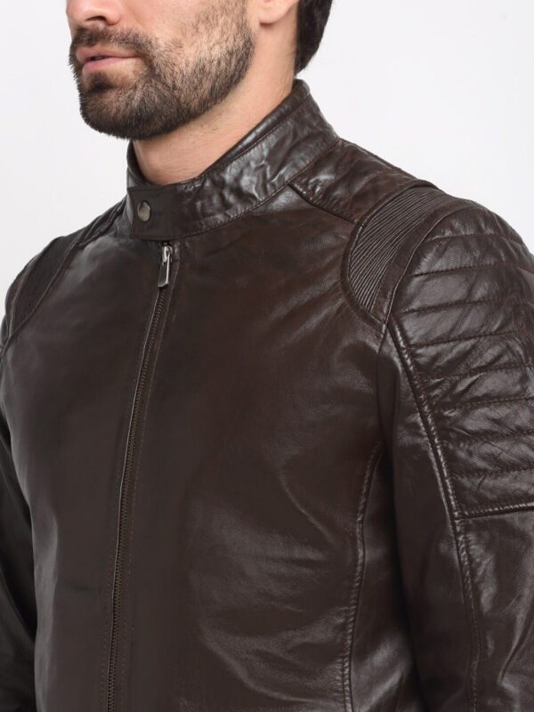Mandarin Collar Leather Jacket - Image 3