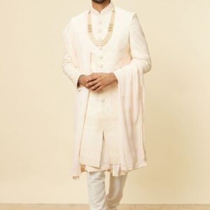 Ethnic Motifs Embroidered Georgette Sherwani Set