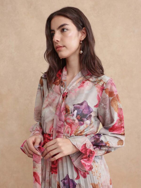 Floral Print Tie-Up Neck A-Line Maxi Dress - Image 2