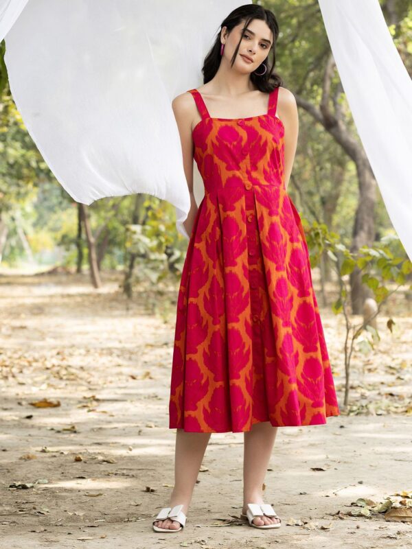 Women Strappy Box Pleat Midi Dress