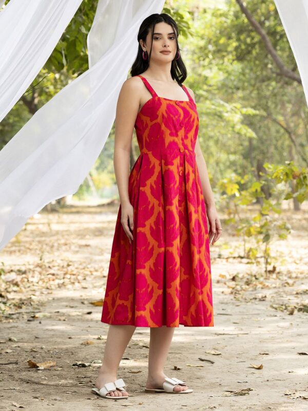 Women Strappy Box Pleat Midi Dress - Image 3