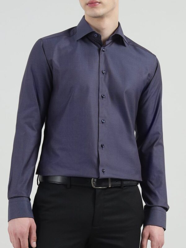 Men Spread Collar Solid Cotton Formal Shirt