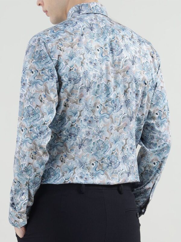 Men Spread Collar Floral Printed Cotton Formal Shirt - Image 3