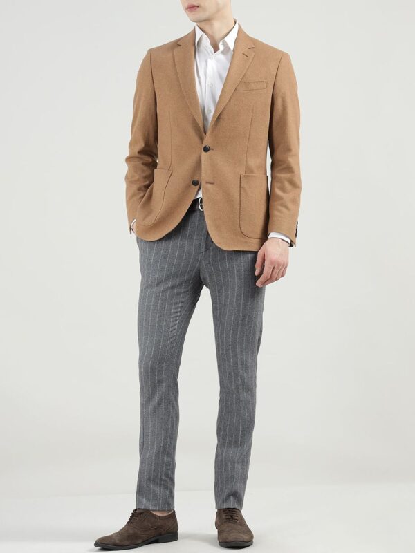 Men Notched Lapel Woolen Twill Flannel Blazer - Image 3