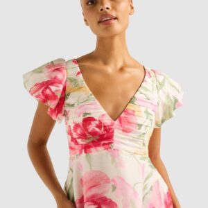 Floral Print Puff Sleeve A-Line Mini Dress