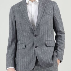 Men Striped Notched Lapel Woolen Open Front Blazers