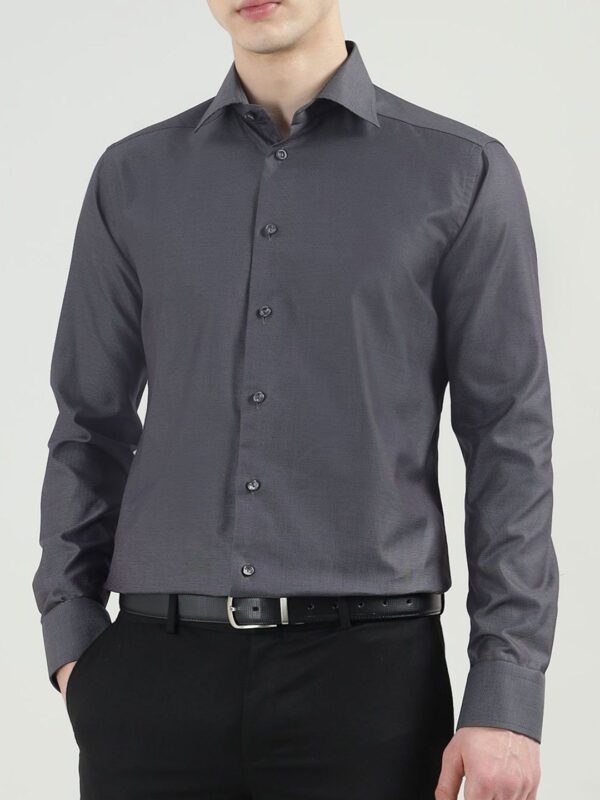 Men Slim Fit Spread Collar Solid Cotton Formal Shirt