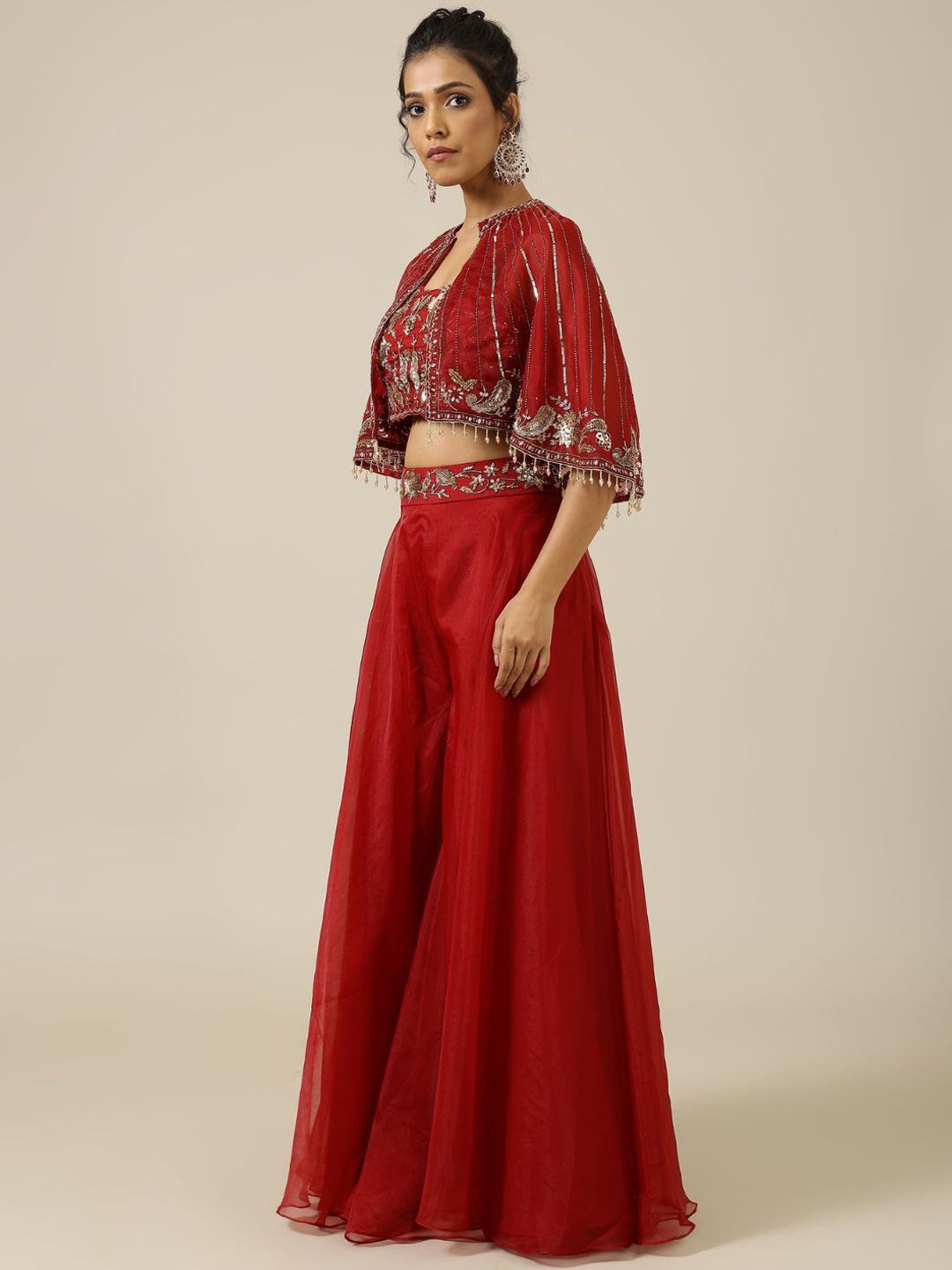 Shreeka Embellished Crop Top & Palazzos With Cape - Image 4