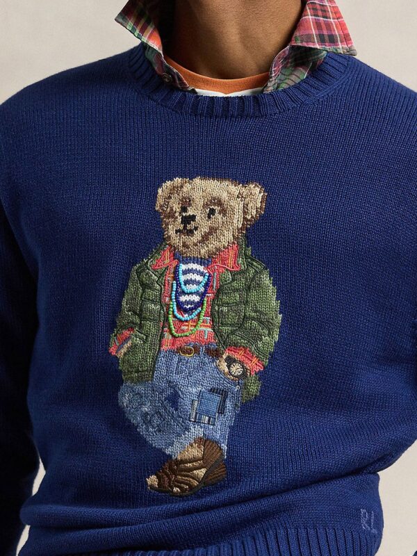 Men Polo Bear Printed Pure Cotton Sweater - Image 2