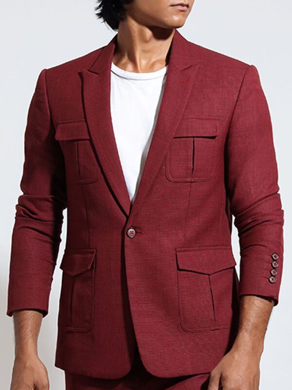 Notched Lapel Slim-Fit Single Breasted Woollen Blazer