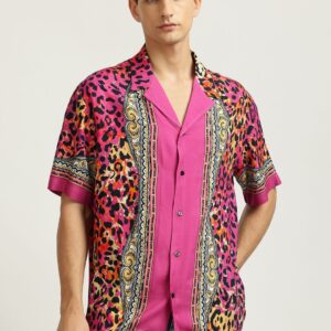 Men Cuban Collar Abstract Printed Casual Shirt