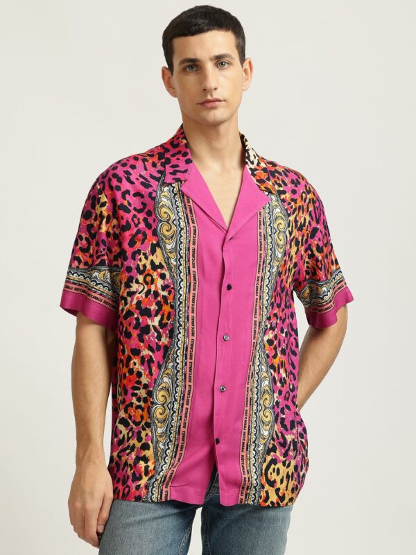 Men Cuban Collar Abstract Printed Casual Shirt