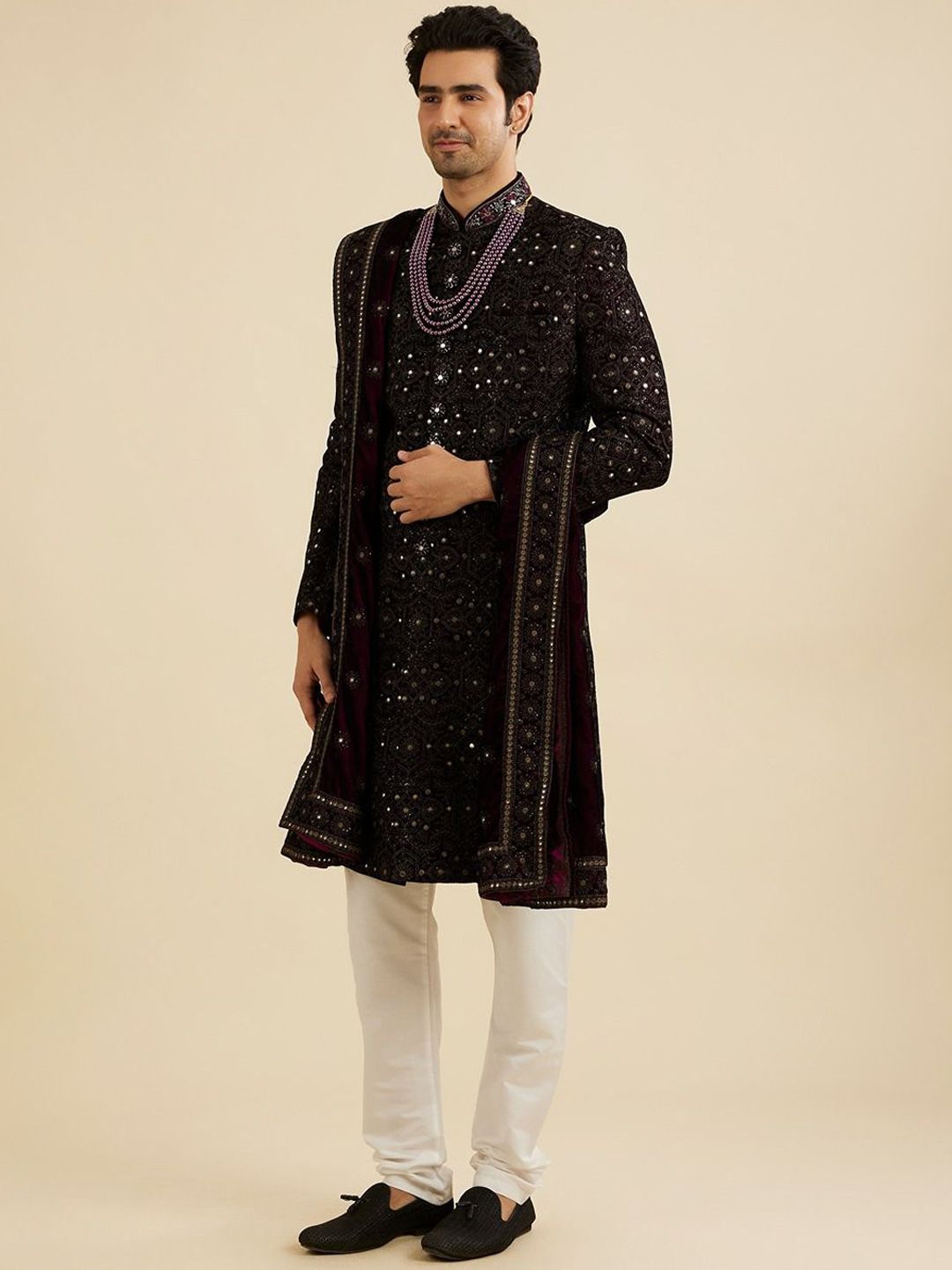 men embroidered sherwani set with dupatta men embroidered sherwani set with dupatta