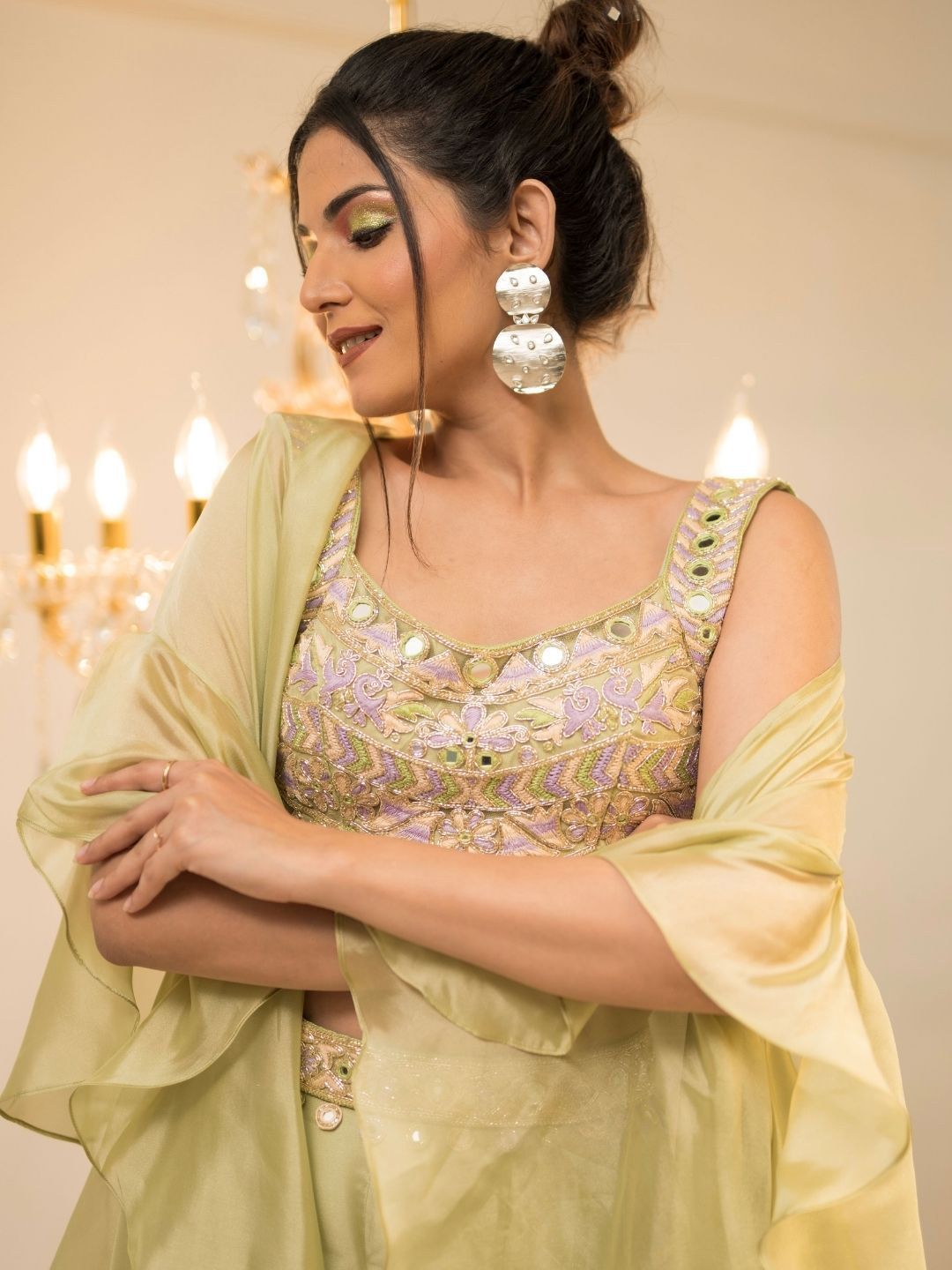 foram patel green organza sharara cape set foram patel green organza sharara cape set